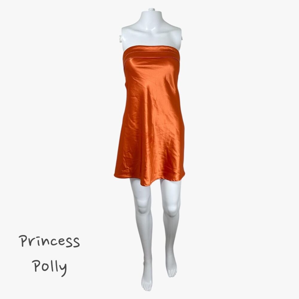Princess Polly Women's Bandeau Open Back Satin Mini Dress in Orange Sz 4 Party